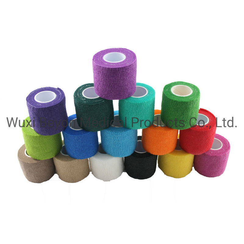 Red Non Woven Cohesive Bandage Medical Compression Self-Adhering Flexible Protect Body Parts